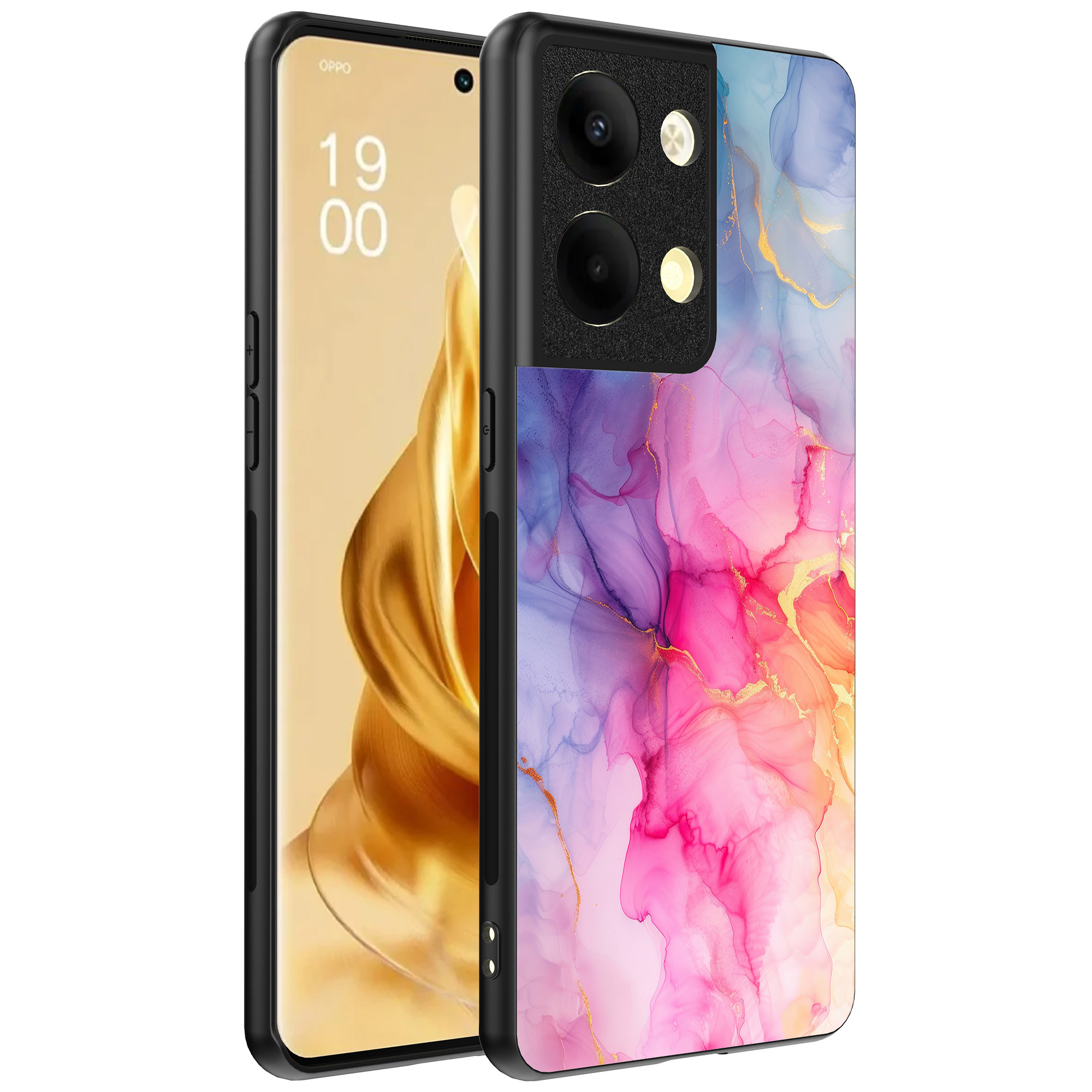 Oppo Reno 9 Pro Plus telefoonhoesje met regenboog marmer opdruk (1)