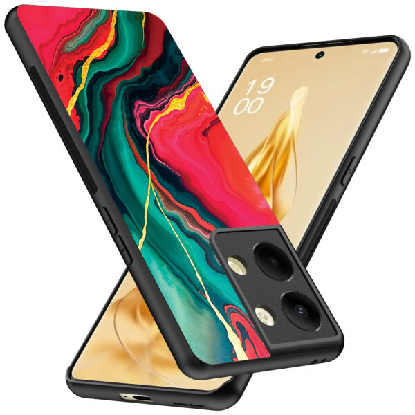 Oppo Reno 9 Pro Plus telefoonhoesje met rood groen marmer opdruk (2)