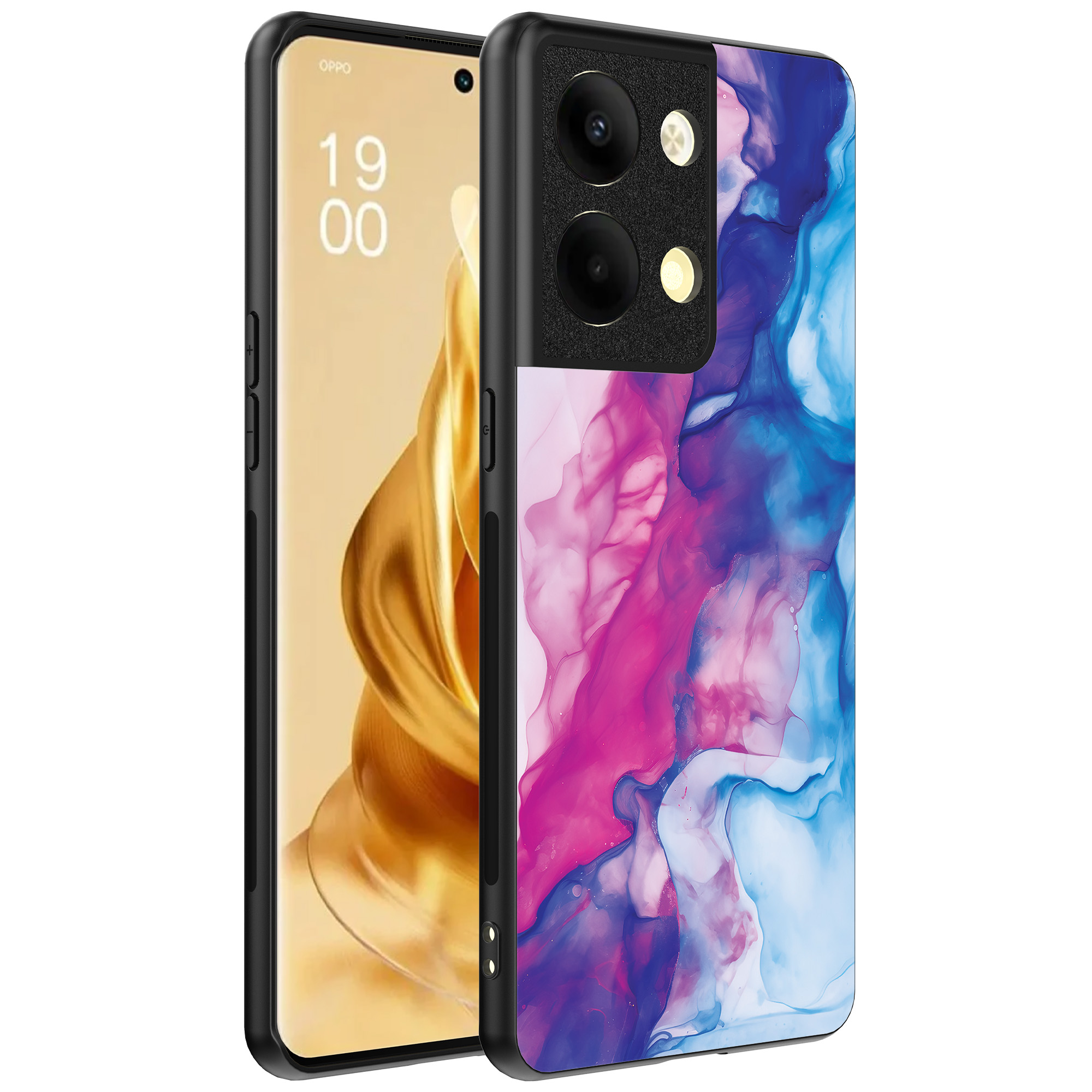 Oppo Reno 9 Pro Plus telefoonhoesje met roze blauw marmer opdruk (1)