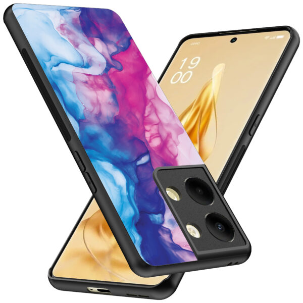 Oppo Reno 9 Pro Plus telefoonhoesje met roze blauw marmer opdruk (2)