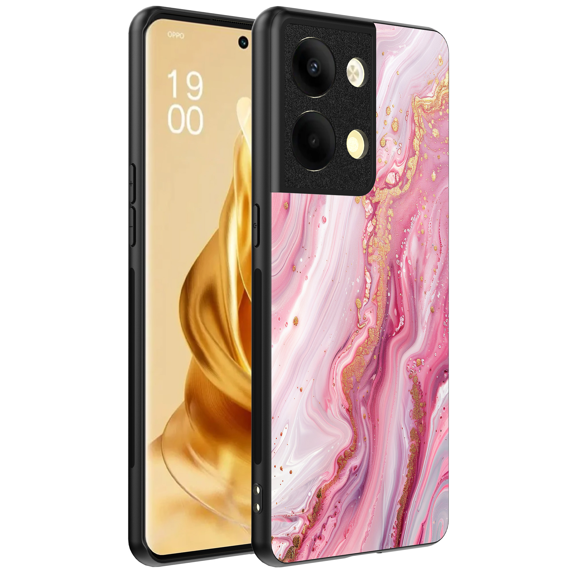 Oppo Reno 9 Pro Plus telefoonhoesje met roze marmer opdruk (1)