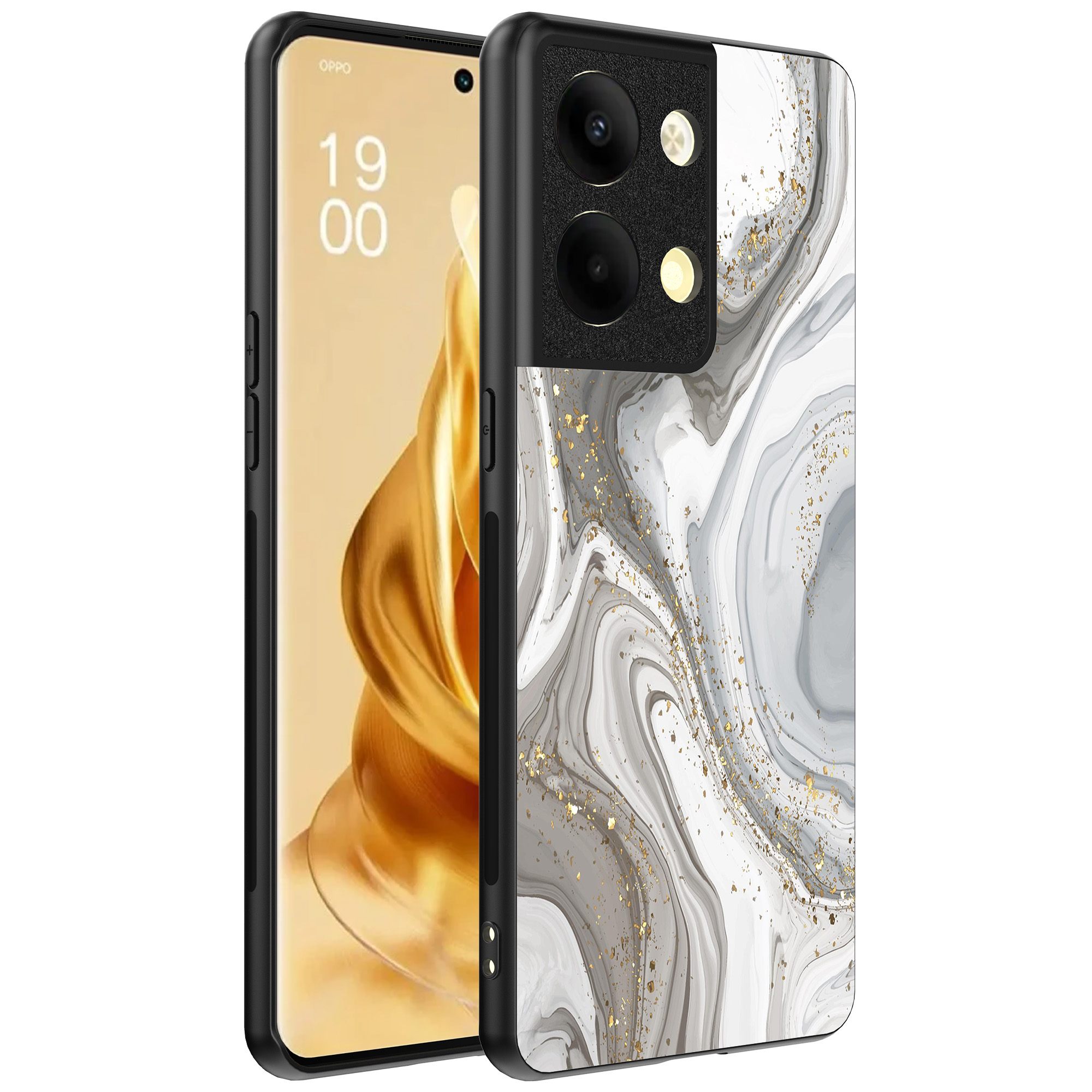 Oppo Reno 9 Pro Plus telefoonhoesje met zilver marmer opdruk (1)