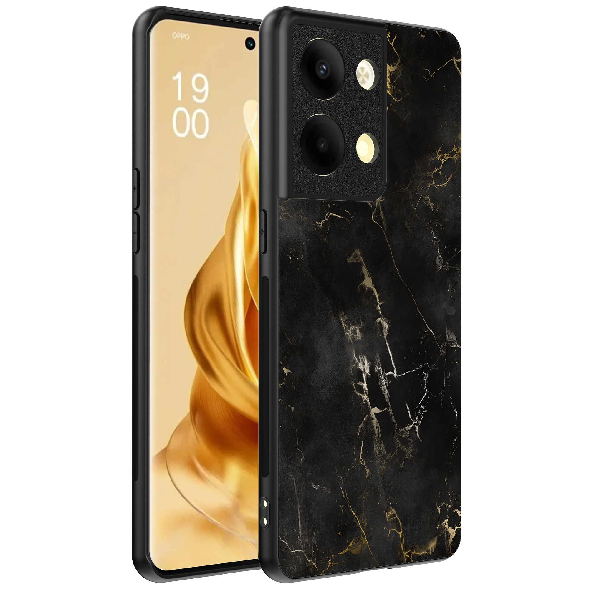 Oppo Reno 9 Pro Plus telefoonhoesje met zwart marmer opdruk (1)