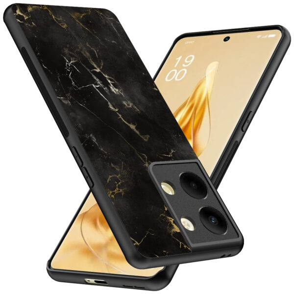 Oppo Reno 9 Pro Plus telefoonhoesje met zwart marmer opdruk (2)