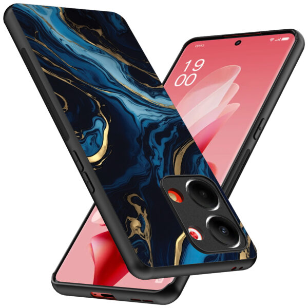 Oppo Reno 9 telefoonhoesje met blauw goud marmer opdruk (2)