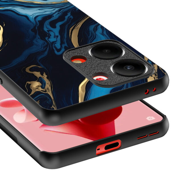 Oppo Reno 9 telefoonhoesje met blauw goud marmer opdruk (4)