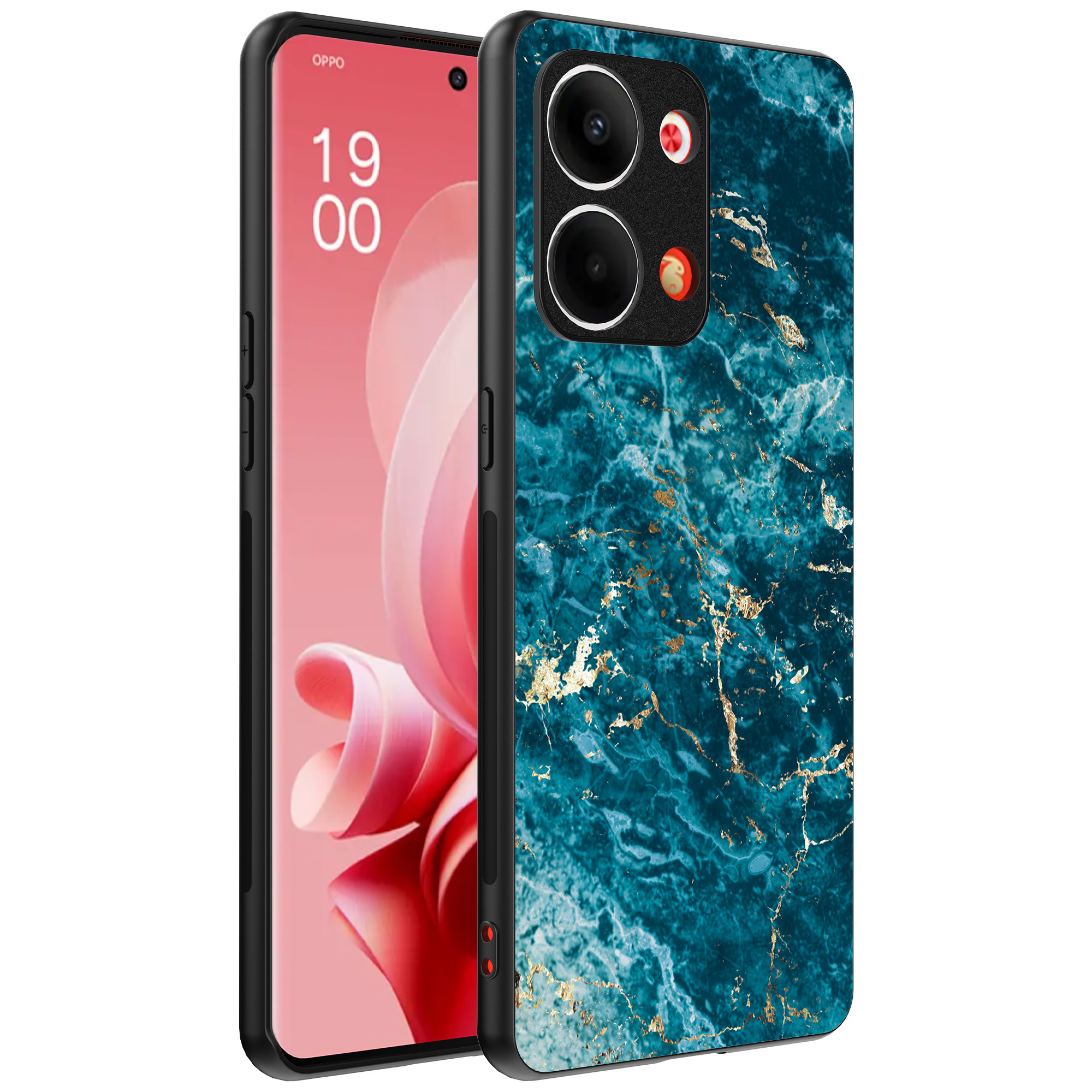 Oppo Reno 9 telefoonhoesje met blauw marmer opdruk (1)