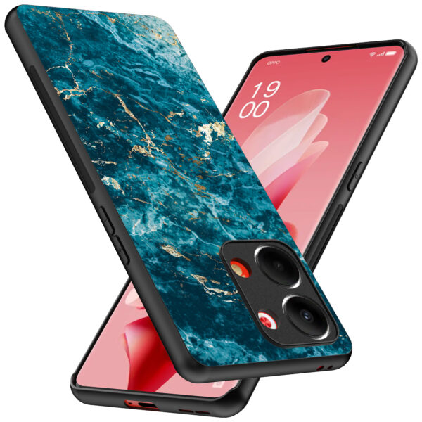 Oppo Reno 9 telefoonhoesje met blauw marmer opdruk (2)