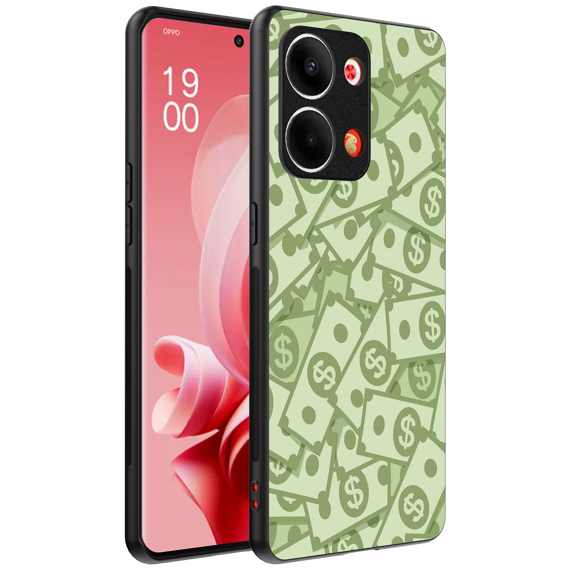 Oppo Reno 9 telefoonhoesje met geld opdruk (1)