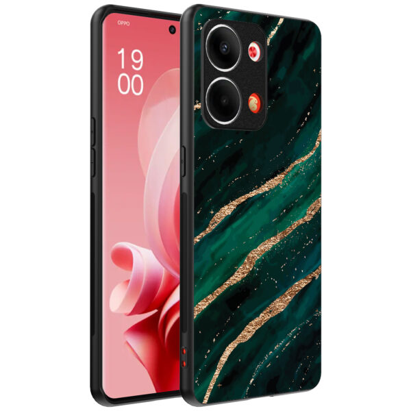 Oppo Reno 9 telefoonhoesje met groen goud marmer opdruk (1)