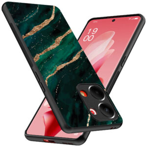 Oppo Reno 9 telefoonhoesje met groen goud marmer opdruk (2)