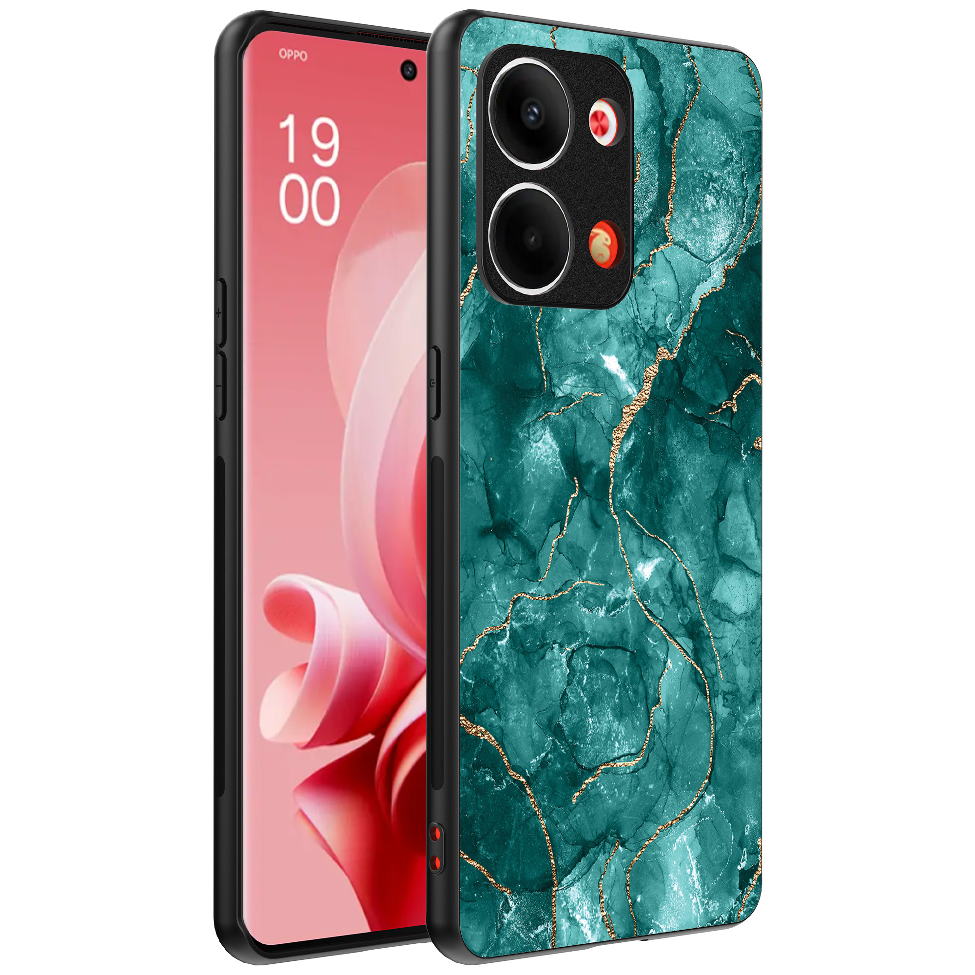 Oppo Reno 9 telefoonhoesje met groen marmer opdruk (1)