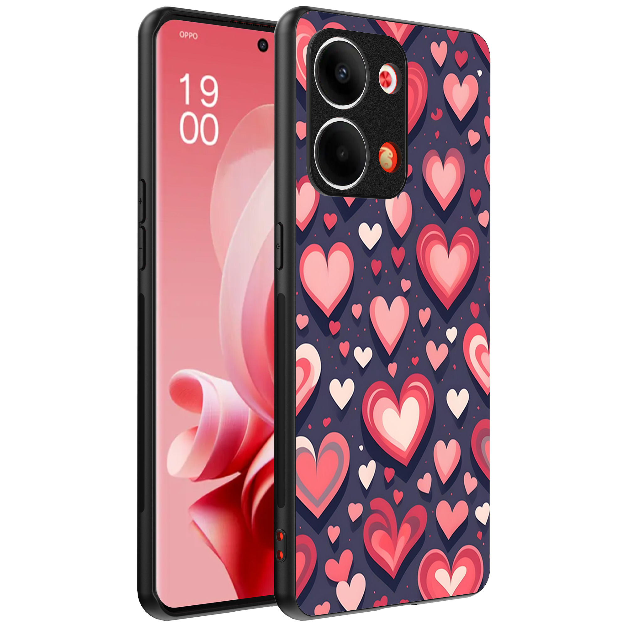Oppo Reno 9 telefoonhoesje met hartjes opdruk groot (1)