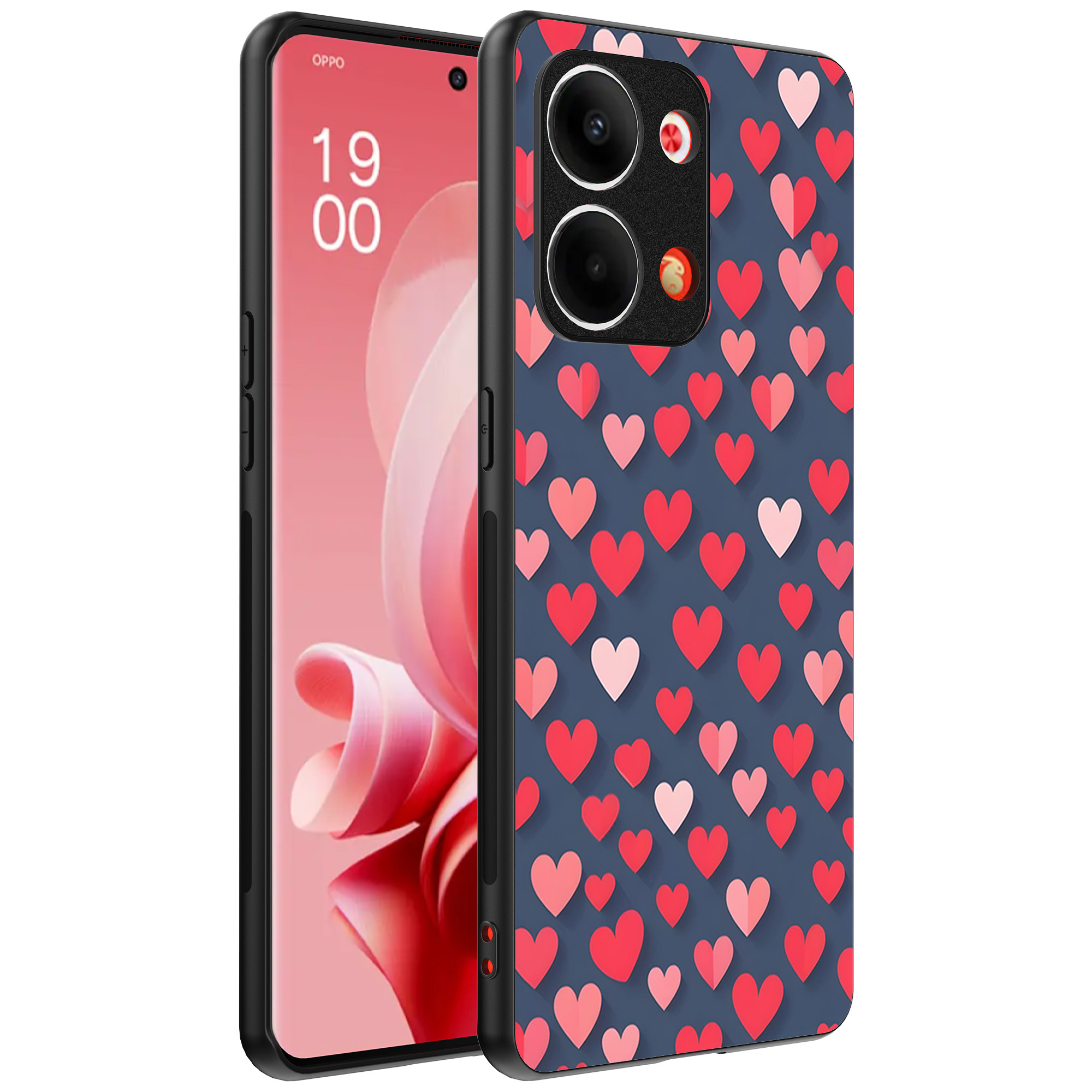 Oppo Reno 9 telefoonhoesje met hartjes opdruk klein (1)