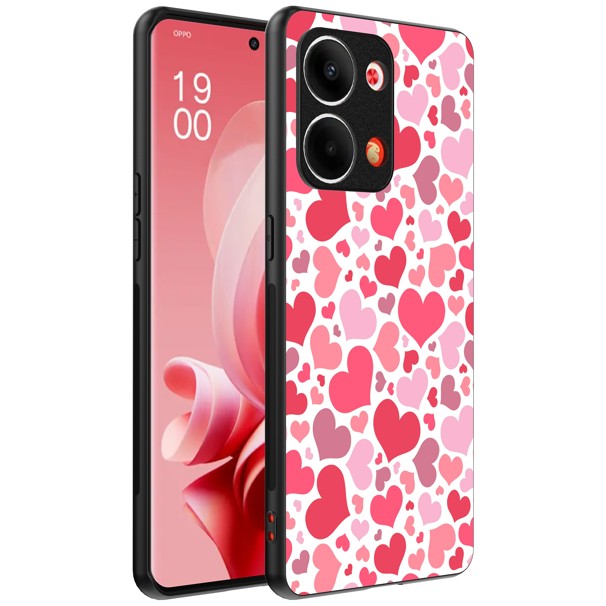 Oppo Reno 9 telefoonhoesje met hartjes opdruk transparant (1)