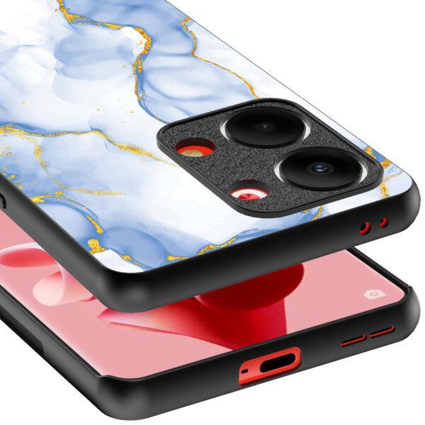 Oppo Reno 9 telefoonhoesje met lichtblauw goud marmer opdruk (4)