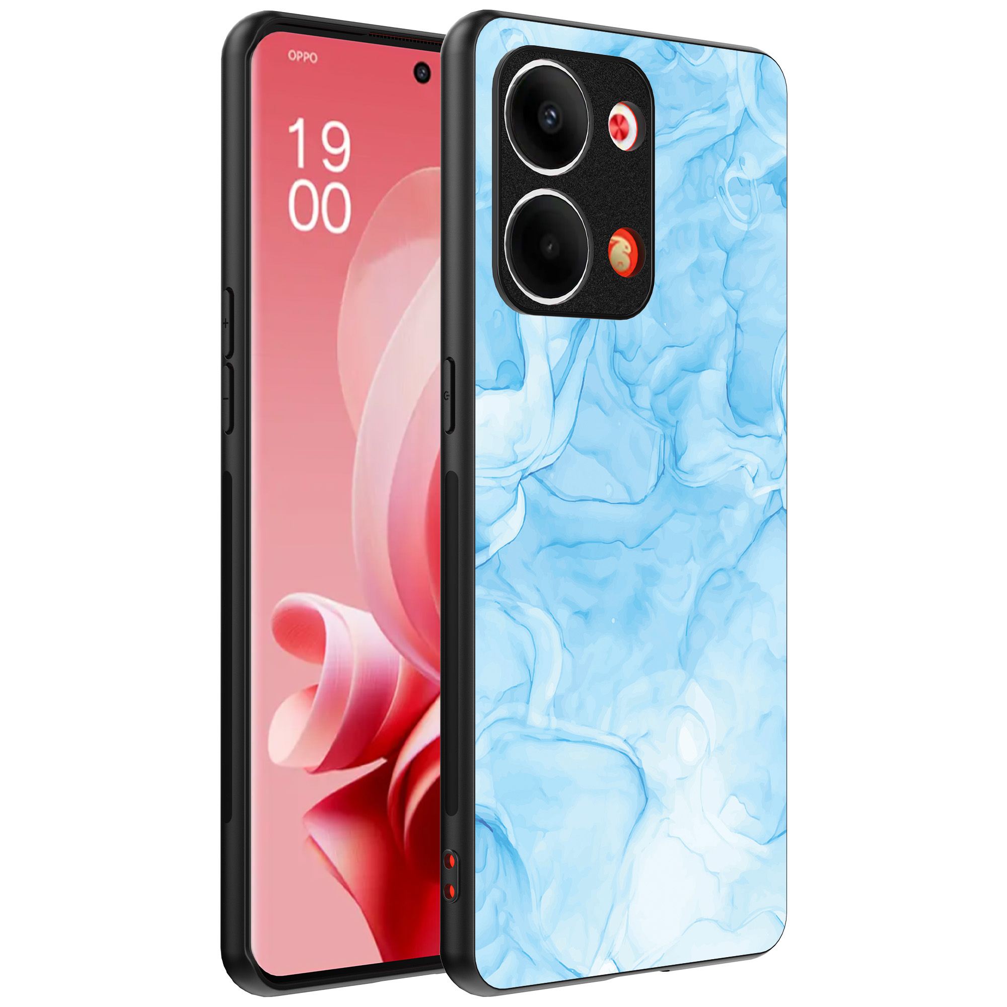 Oppo Reno 9 telefoonhoesje met lichtblauw marmer opdruk (1)