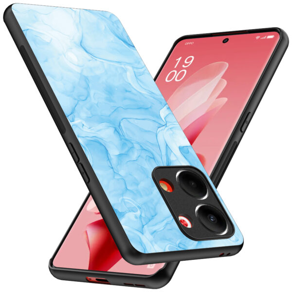 Oppo Reno 9 telefoonhoesje met lichtblauw marmer opdruk (2)