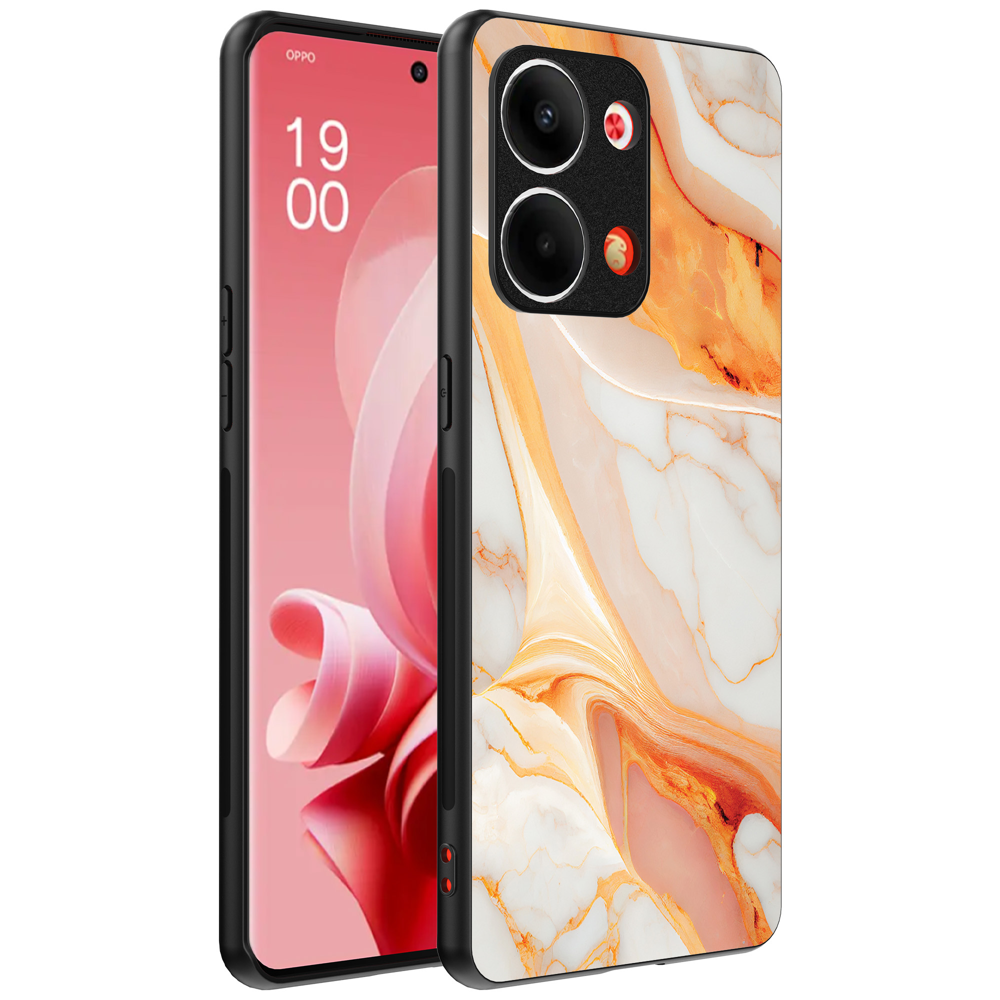Oppo Reno 9 telefoonhoesje met oranje marmer opdruk (1)