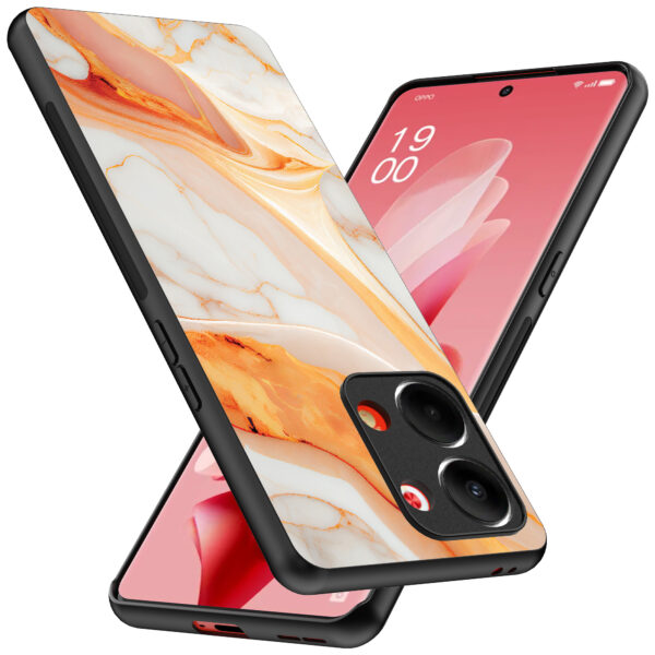 Oppo Reno 9 telefoonhoesje met oranje marmer opdruk (2)