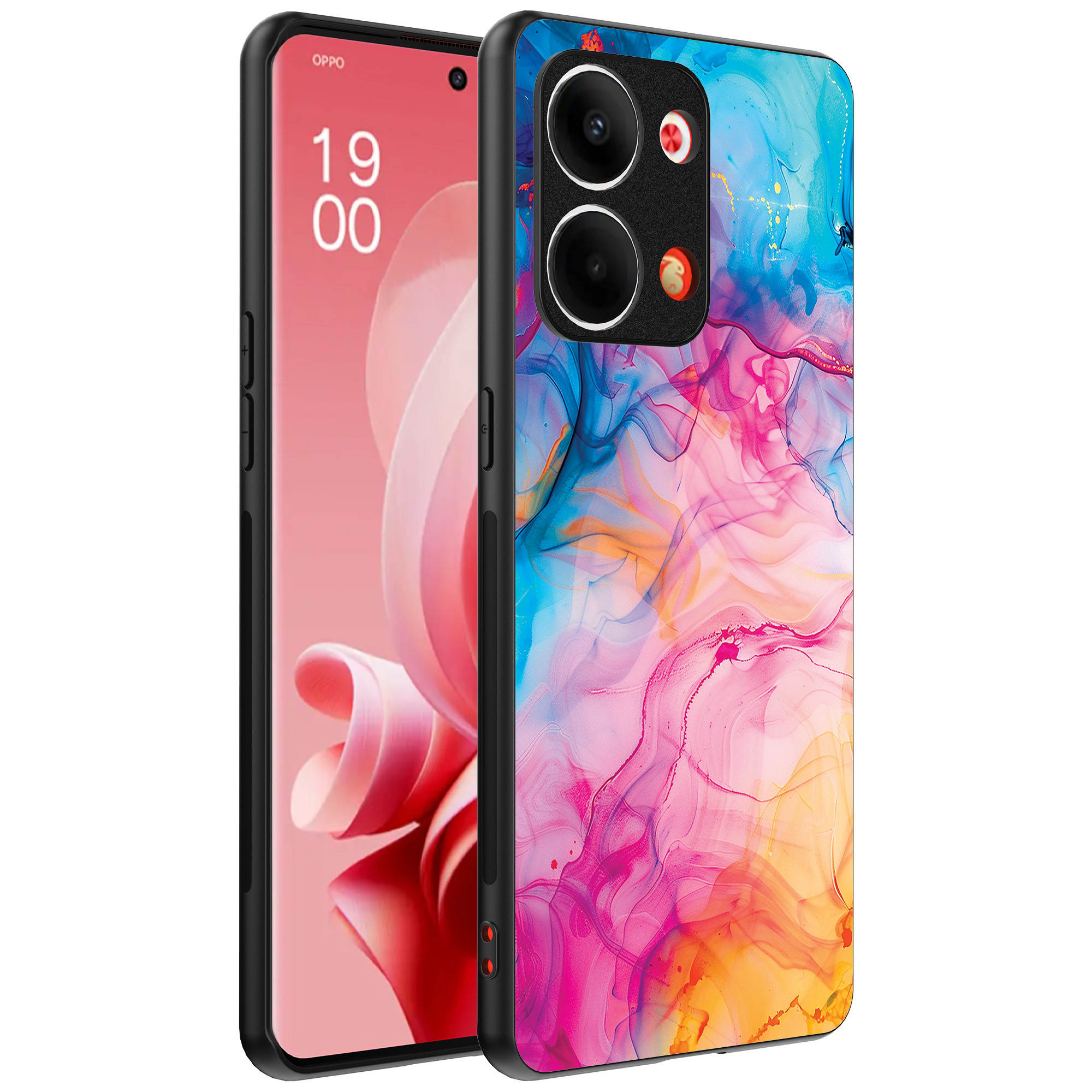 Oppo Reno 9 telefoonhoesje met regenboog acryl marmer opdruk (1)