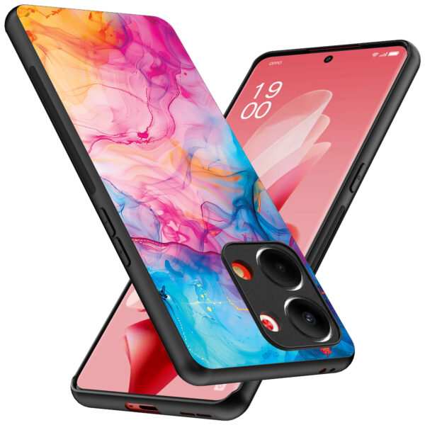 Oppo Reno 9 telefoonhoesje met regenboog acryl marmer opdruk (2)