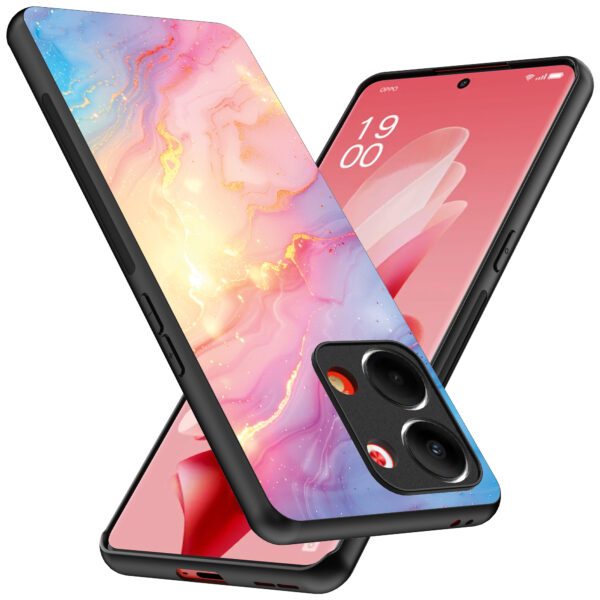 Oppo Reno 9 telefoonhoesje met regenboog glitter marmer opdruk (2)