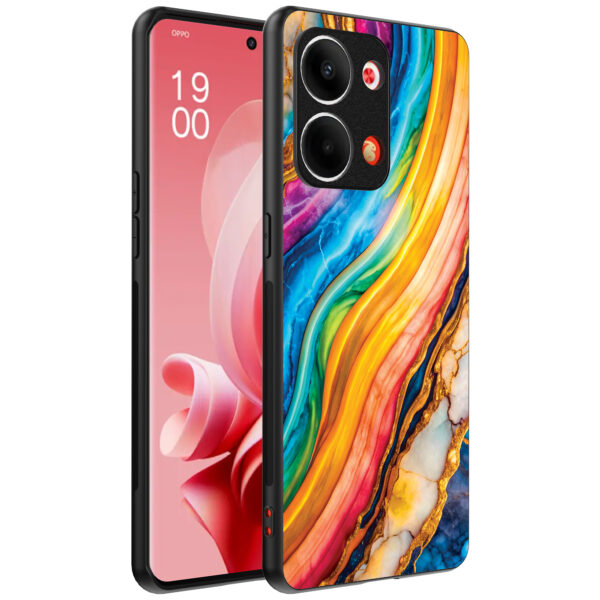 Oppo Reno 9 telefoonhoesje met regenboog goud marmer opdruk (1)