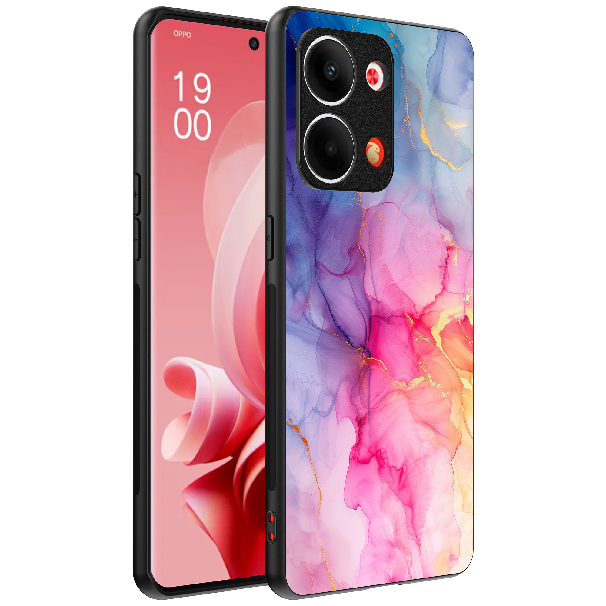 Oppo Reno 9 telefoonhoesje met regenboog marmer opdruk (1)