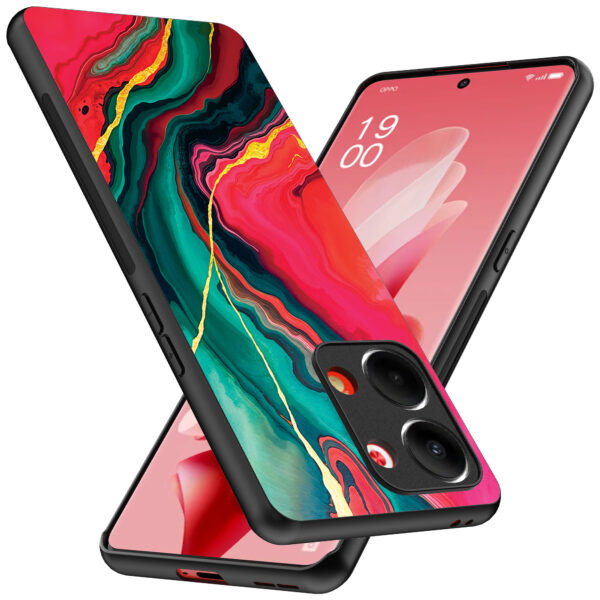 Oppo Reno 9 telefoonhoesje met rood groen marmer opdruk (2)