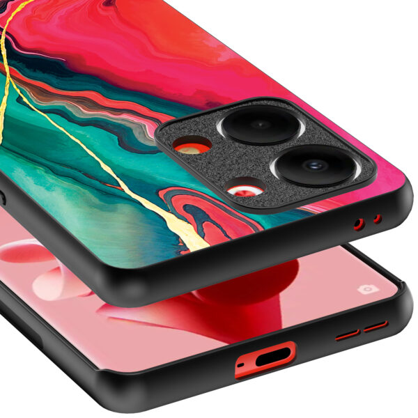 Oppo Reno 9 telefoonhoesje met rood groen marmer opdruk (4)