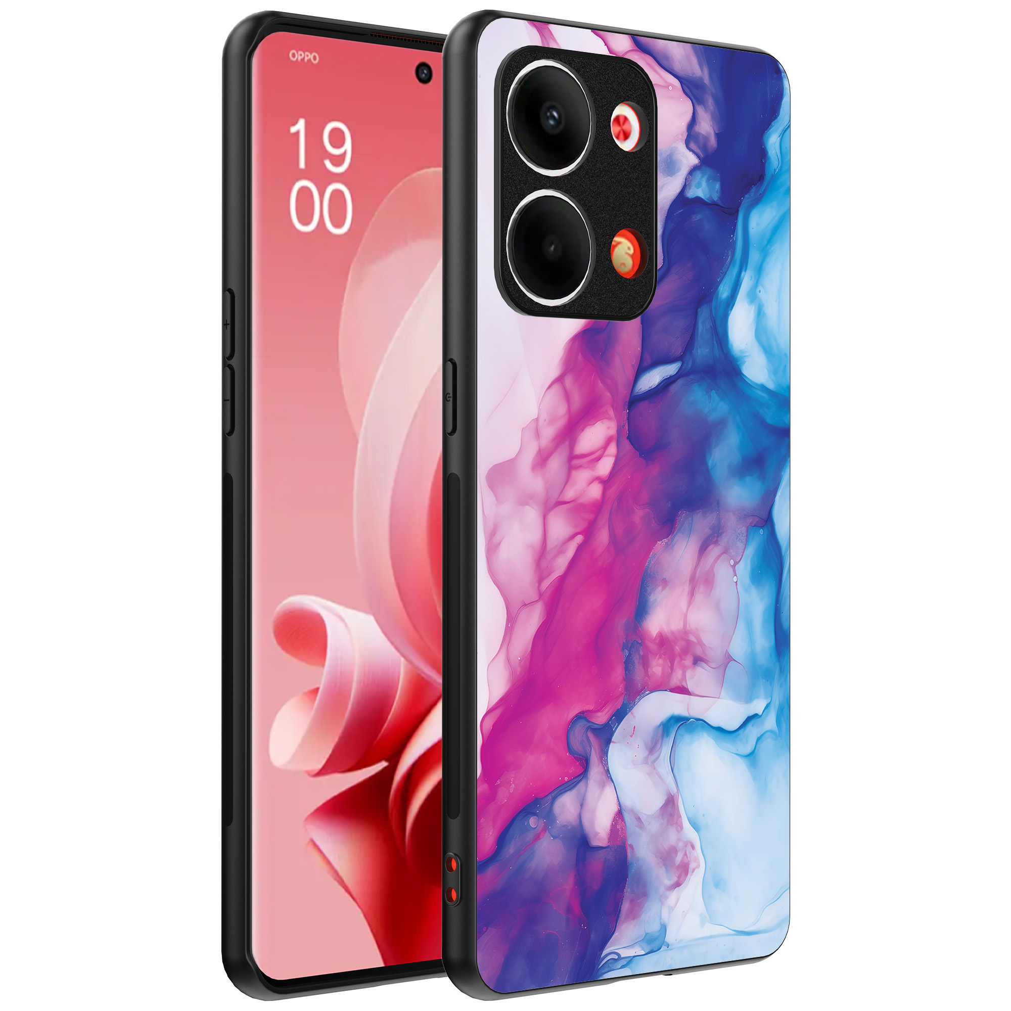 Oppo Reno 9 telefoonhoesje met roze blauw marmer opdruk (1)