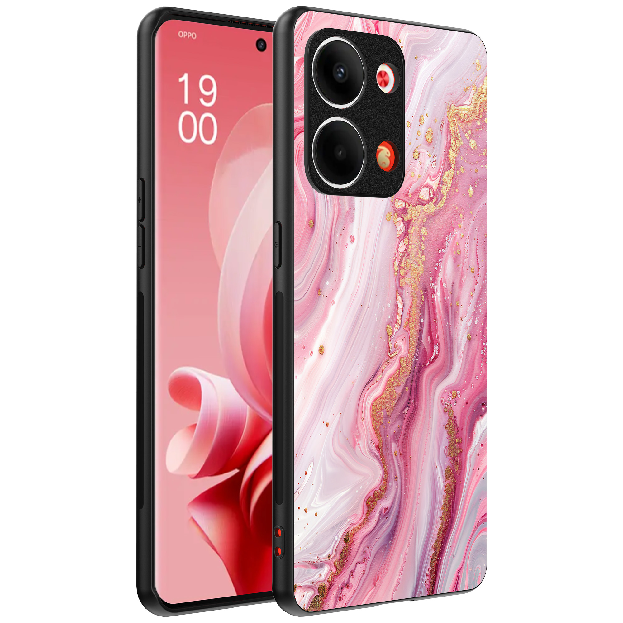 Oppo Reno 9 telefoonhoesje met roze marmer opdruk (1)