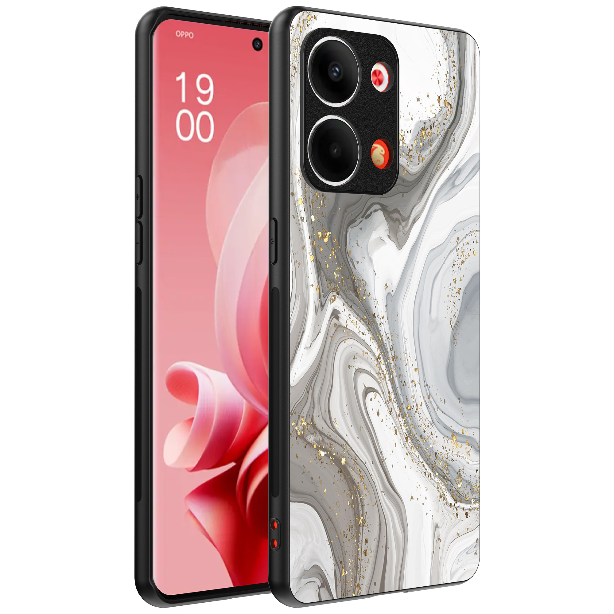 Oppo Reno 9 telefoonhoesje met zilver marmer opdruk (1)