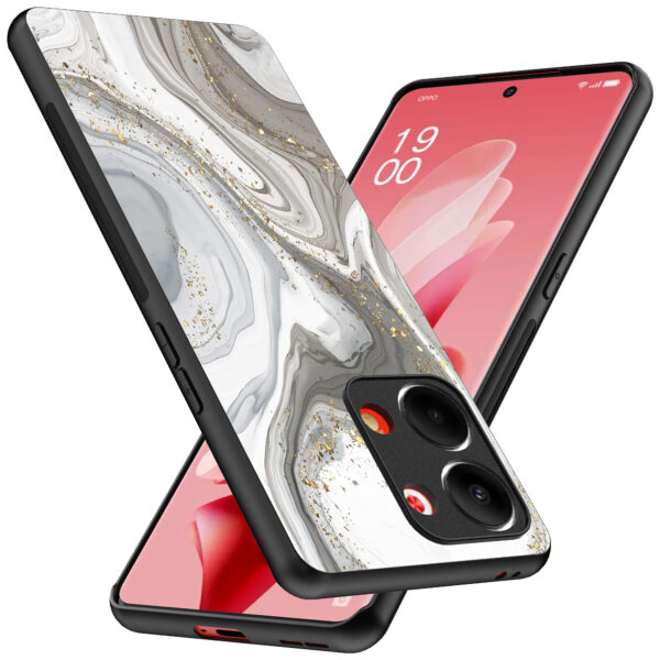 Oppo Reno 9 telefoonhoesje met zilver marmer opdruk (2)
