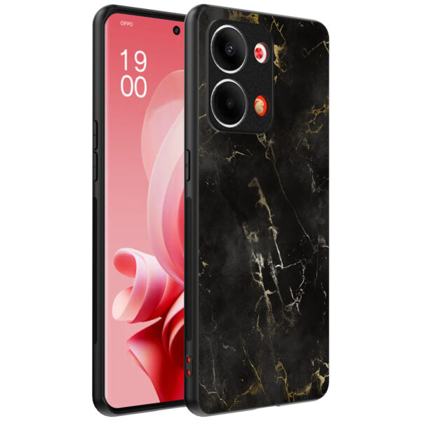Oppo Reno 9 telefoonhoesje met zwart marmer opdruk (1)