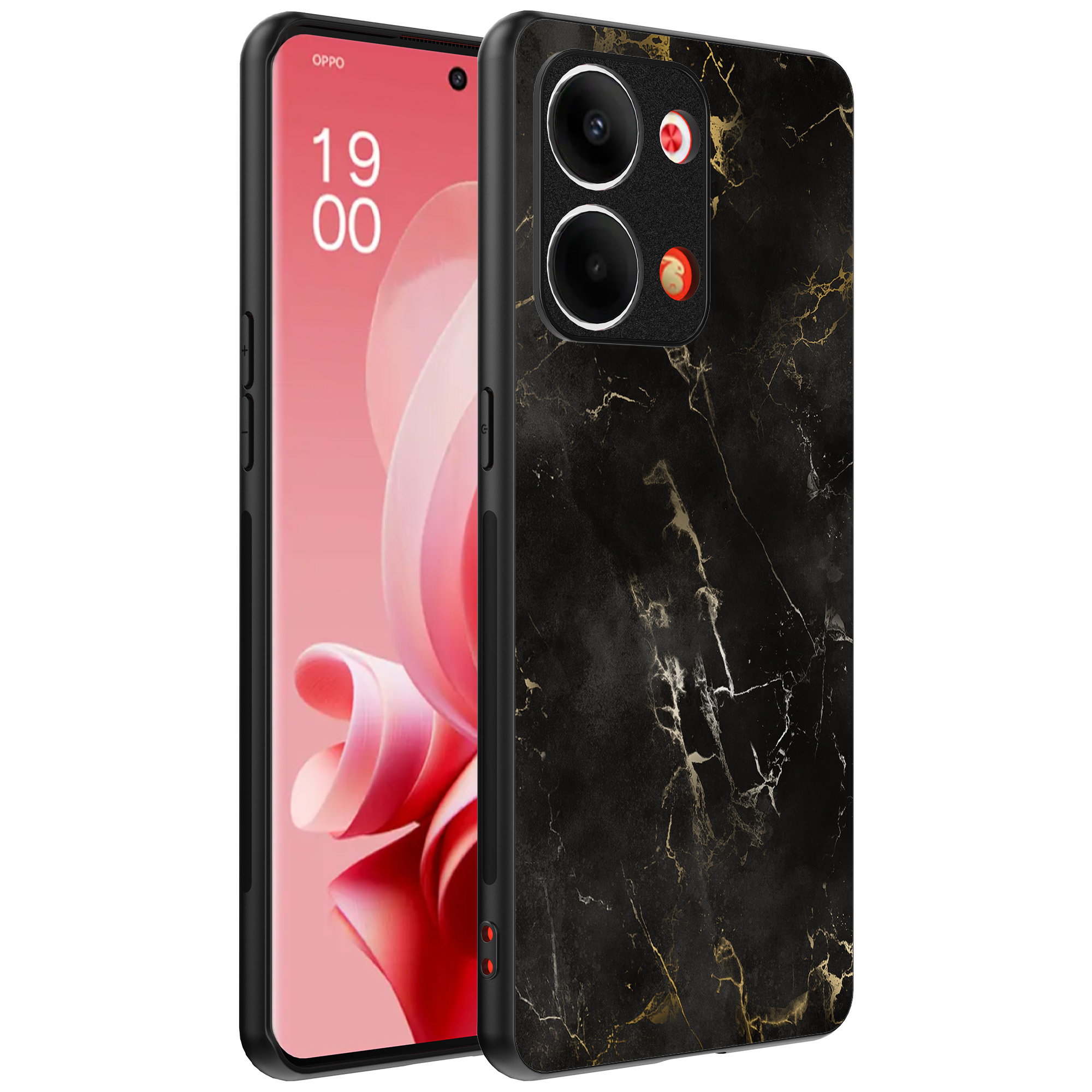 Oppo Reno 9 telefoonhoesje met zwart marmer opdruk (1)