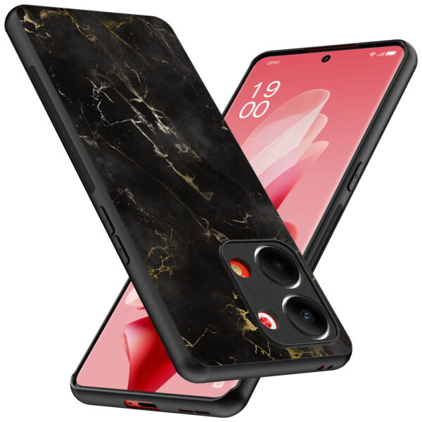 Oppo Reno 9 telefoonhoesje met zwart marmer opdruk (2)