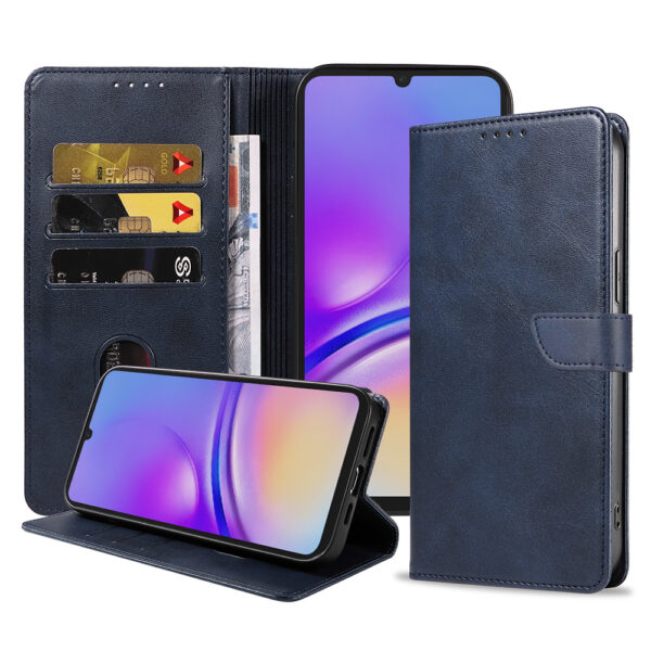 Samsung Galaxy A05 leren telefoonhoesje bookcase met pasjeshouder en magnetisch lipje (1) Blauw