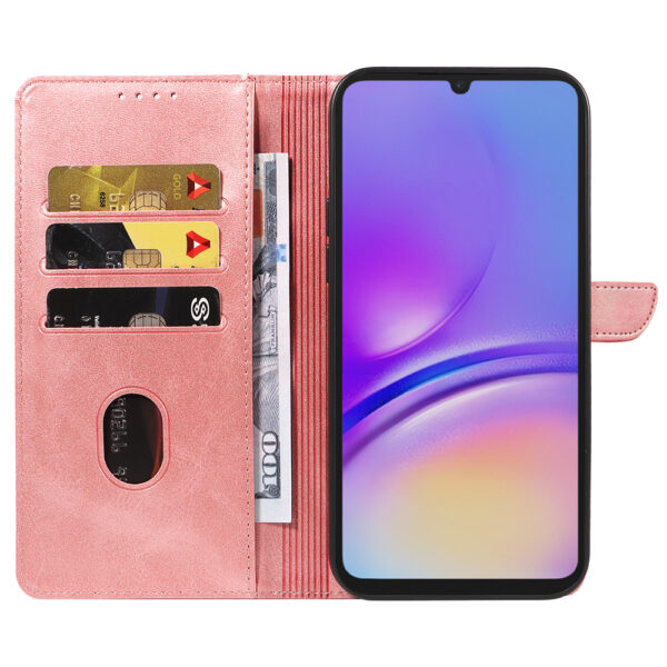 Samsung Galaxy A05 leren telefoonhoesje bookcase met pasjeshouder en magnetisch lipje (2) roze