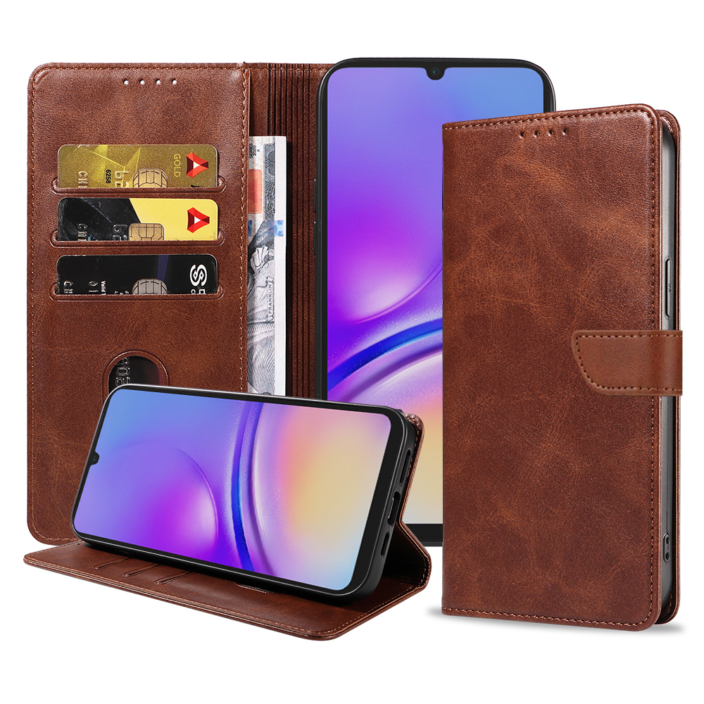 Samsung Galaxy A05 leren telefoonhoesje bookcase met pasjeshouder en magnetische lipje (1) donkerbruin