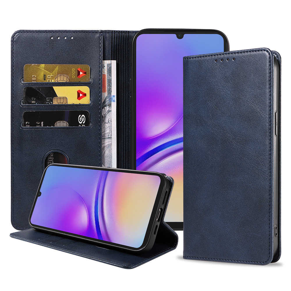 Samsung Galaxy A05 leren telefoonhoesje bookcase met pasjeshouder en magnetische sluiting (1) Blauw
