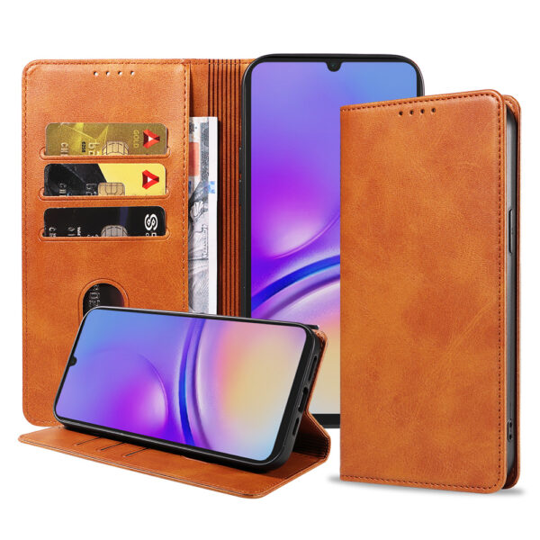 Samsung Galaxy A05 leren telefoonhoesje bookcase met pasjeshouder en magnetische sluiting (1) bruin