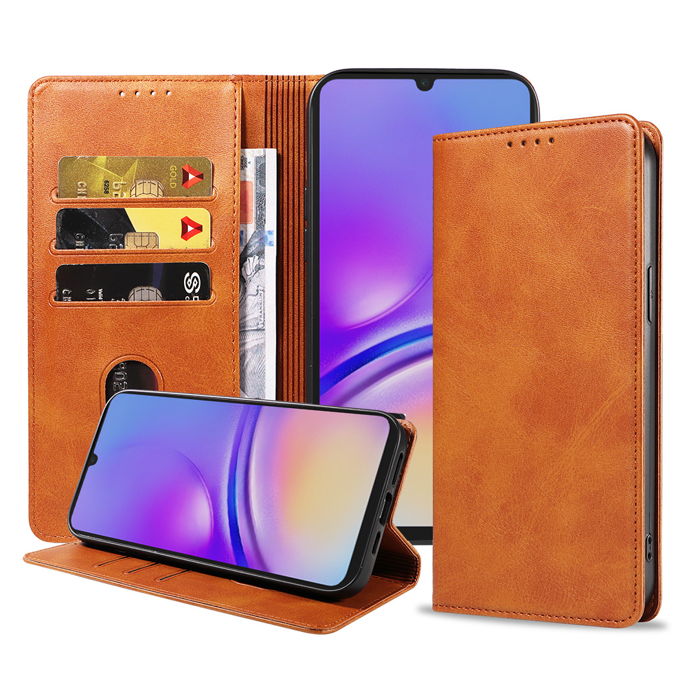 Samsung Galaxy A05 leren telefoonhoesje bookcase met pasjeshouder en magnetische sluiting (1) bruin