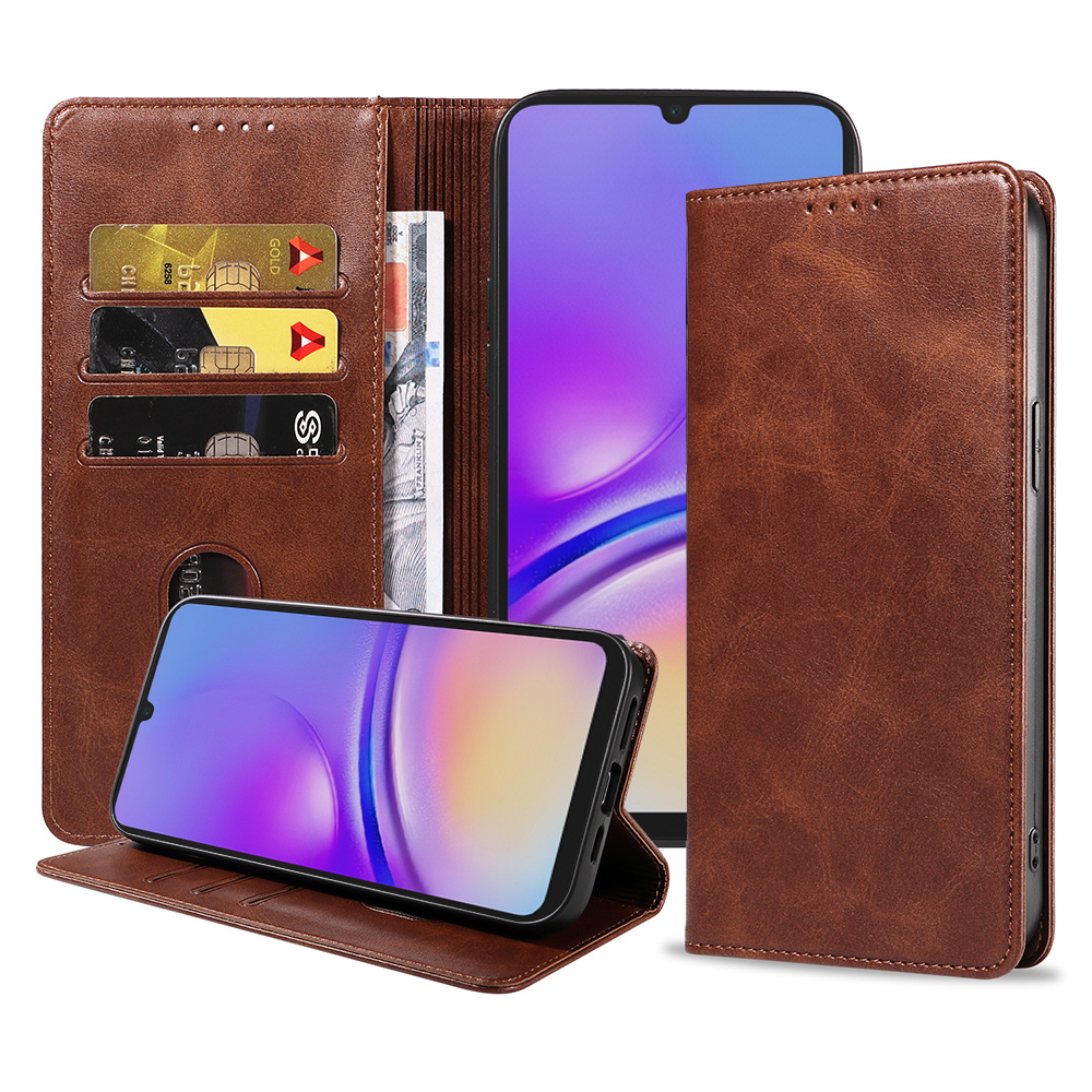 Samsung Galaxy A05 leren telefoonhoesje bookcase met pasjeshouder en magnetische sluiting (1) donkerbruin