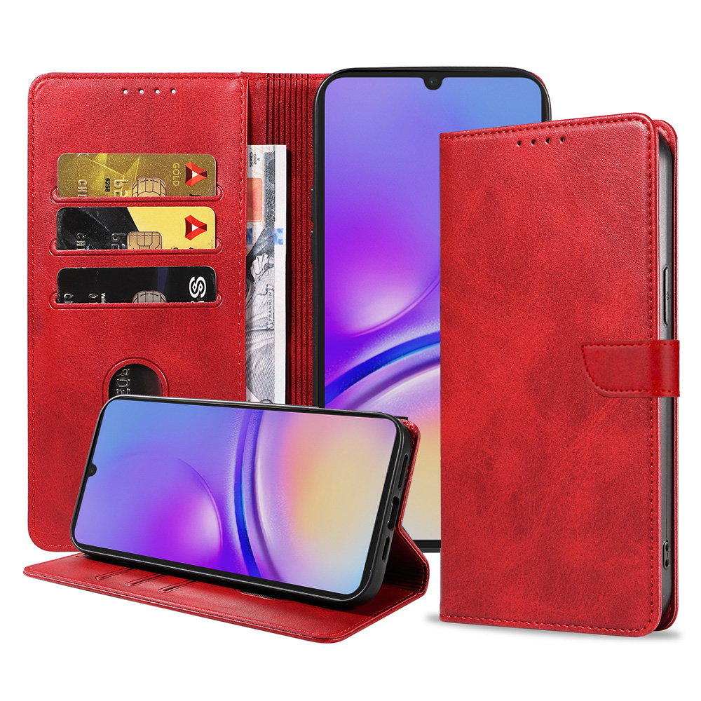 Samsung Galaxy A05 leren telefoonhoesje bookcase met pasjeshouder en magnetische sluiting (1) rood