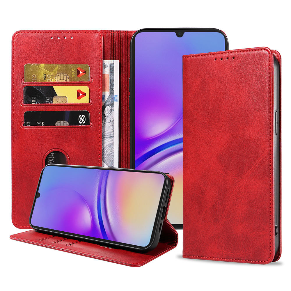 Samsung Galaxy A05 leren telefoonhoesje bookcase met pasjeshouder en magnetische sluiting (1) rood