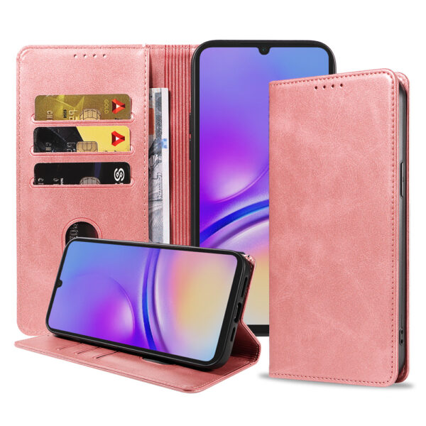 Samsung Galaxy A05 leren telefoonhoesje bookcase met pasjeshouder en magnetische sluiting (1) roze