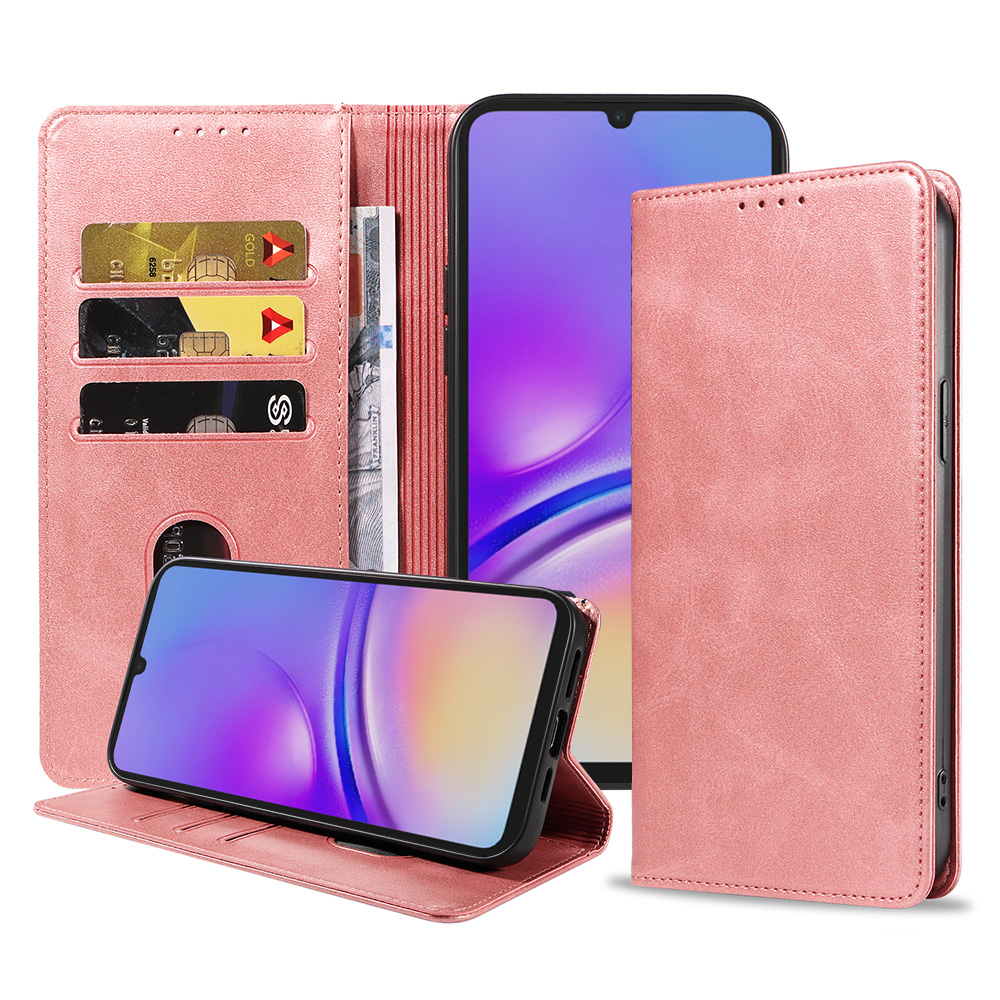 Samsung Galaxy A05 leren telefoonhoesje bookcase met pasjeshouder en magnetische sluiting (1) roze