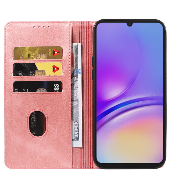 Samsung Galaxy A05 leren telefoonhoesje bookcase met pasjeshouder en magnetische sluiting (2) roze